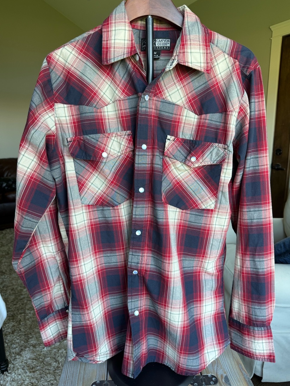 Canyon Guide Outfitters Men's Western Red and Blue Plaid Long-Sleeve Shirt, M